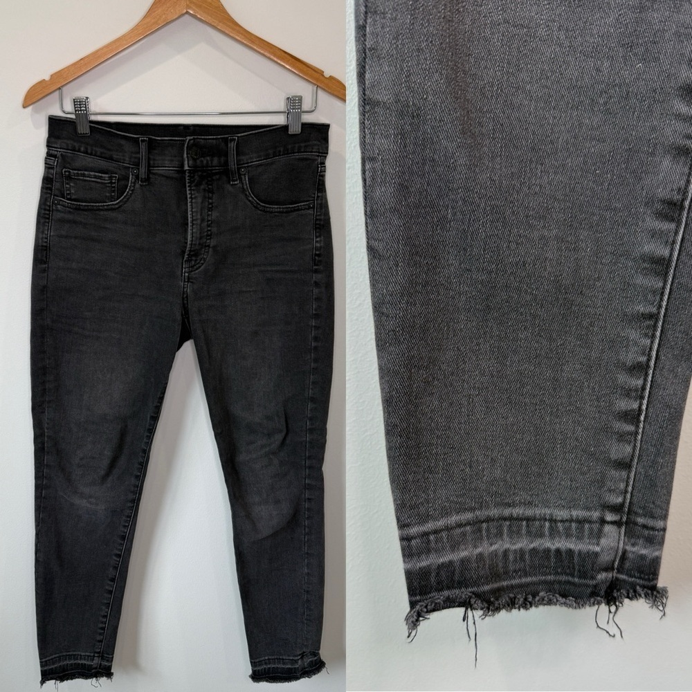 Express Skinny Mid Rise Black Raw Hem Jeans (6)